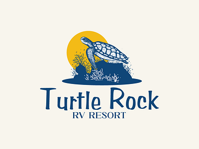 Turtle Rock Logo brand identity branding design emblem graphic design hand drawn logo logo turtle turtle logo under water vintage vintage logo vintage turtle