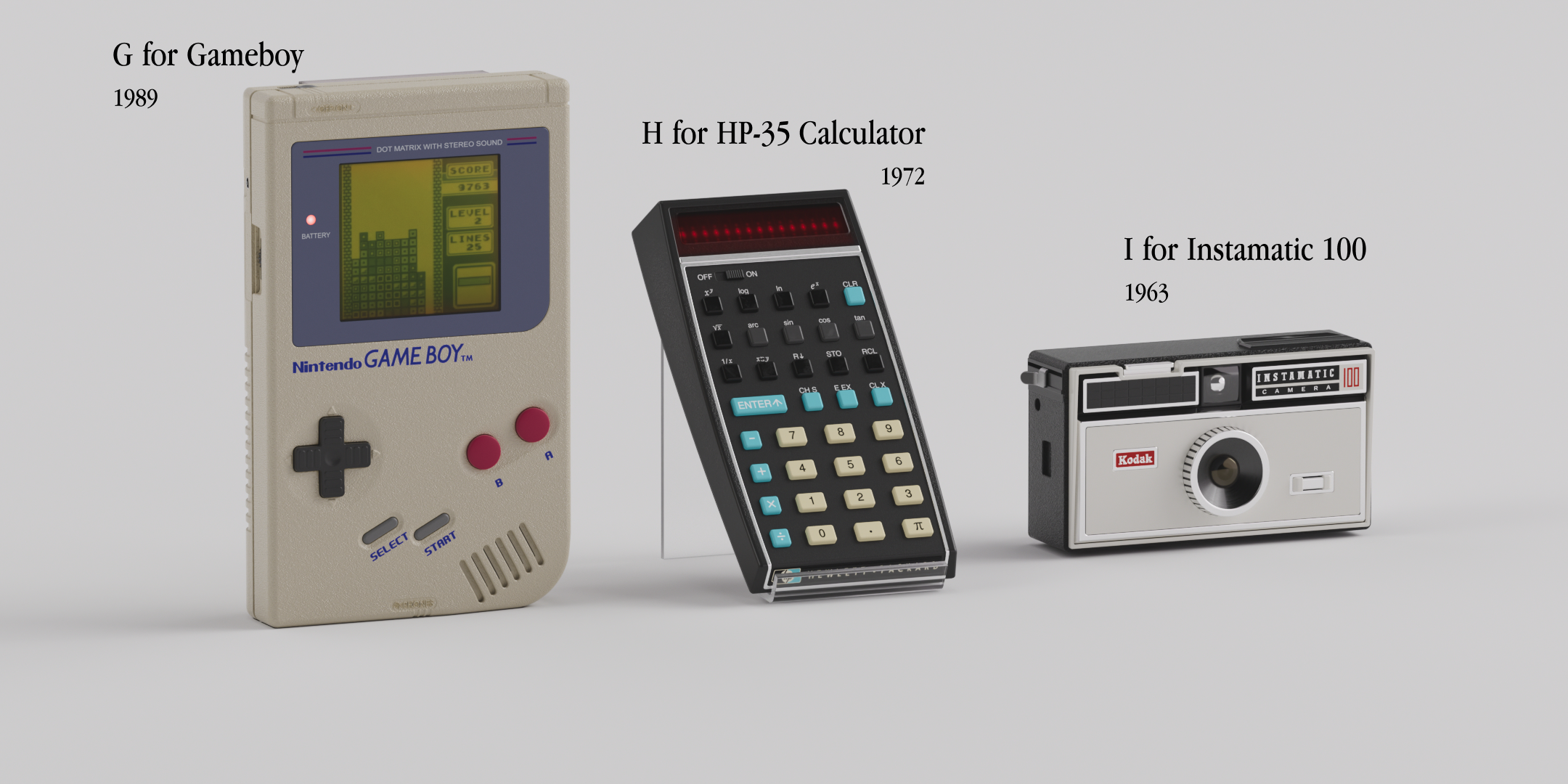 G for Gameboy, H for HP & I for Instamatic gameboy hp35 instamatic motiondesign
