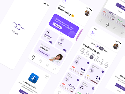 Bluetooth enabled NIDRA App Design app appdesign bluetooth enabled dailyui mobileapp sleepappdesign sleeptrackingapp ui uiuxdesign ux