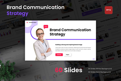 Brand Communication Strategy PowerPoint Template agency brand branding business communication creative design digital message powerpoint presentation primary project proposal strategy target typography work