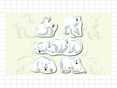 Bear, stickers set 2 2d animation bear branding character development design graphic design illustration logo polar bear ui vector