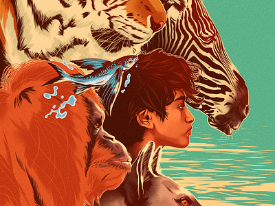Life of Pi 2d alexander wells animals book digital film folioart illustration movie poster realism