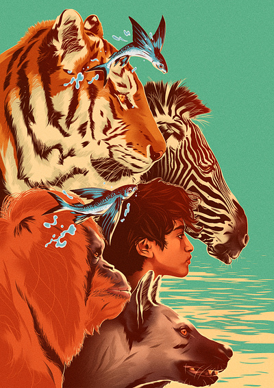 Life of Pi 2d alexander wells animals book digital film folioart illustration movie poster realism
