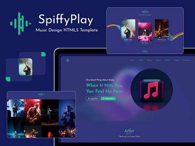 SpiffyPlay 🎵: Elevate Your Website with Modern Music Design 🎸 graphic design html music website html5template multipage website music player music website musicdesign online music website