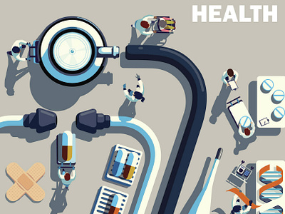 Health 2d conceptual digital doctor editorial flat folioart illustration magazine cover medical peter greenwood vector