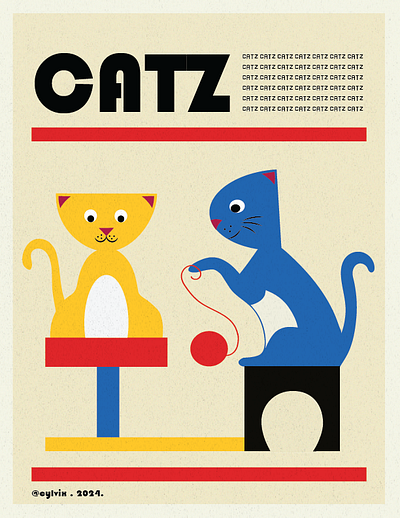Cat posters bauhaus cats illustration poster vintage