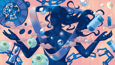 Longevity character conceptual digital editorial folioart health illustration kouzou sakai science surreal technology texture