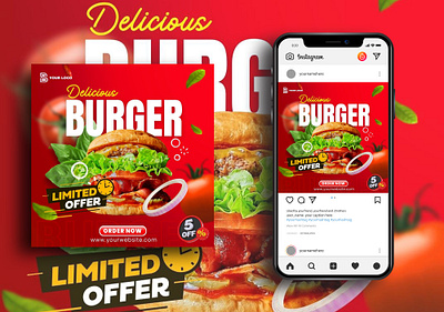 Delicious Burger Social Media Post Design canva graphic design instagram post socia media social media design