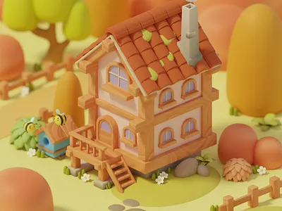 Autumn 3d color concept drawing illustration
