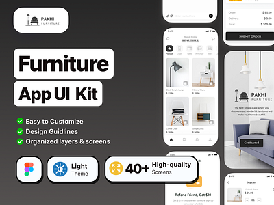 Pakhi Furniture - Furniture App UI Kit eccommerce app figma figma designer kits mobile app mobile app designer mobile kit piyush608 ui designer uikit ux designer website designer