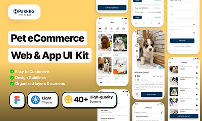 Pakkho Pet - Dog Ecommerce App UI Kit figma figma app mobile app piyush608 ui ui designer uikit uiux ux designer