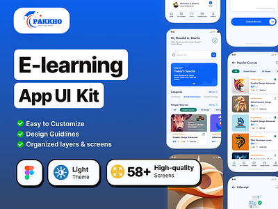 Pakkho - E-learning Mobile App UI Kit app kit figma app figma designer mobile app ui designer uikit uiux ux designer website designer