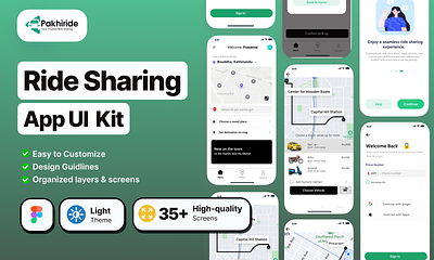 Pakhiride - Ride Sharing App UI Kit faster coder figma app graphic design mobile app piyush608 ui ui designer uikit ux designer website designer