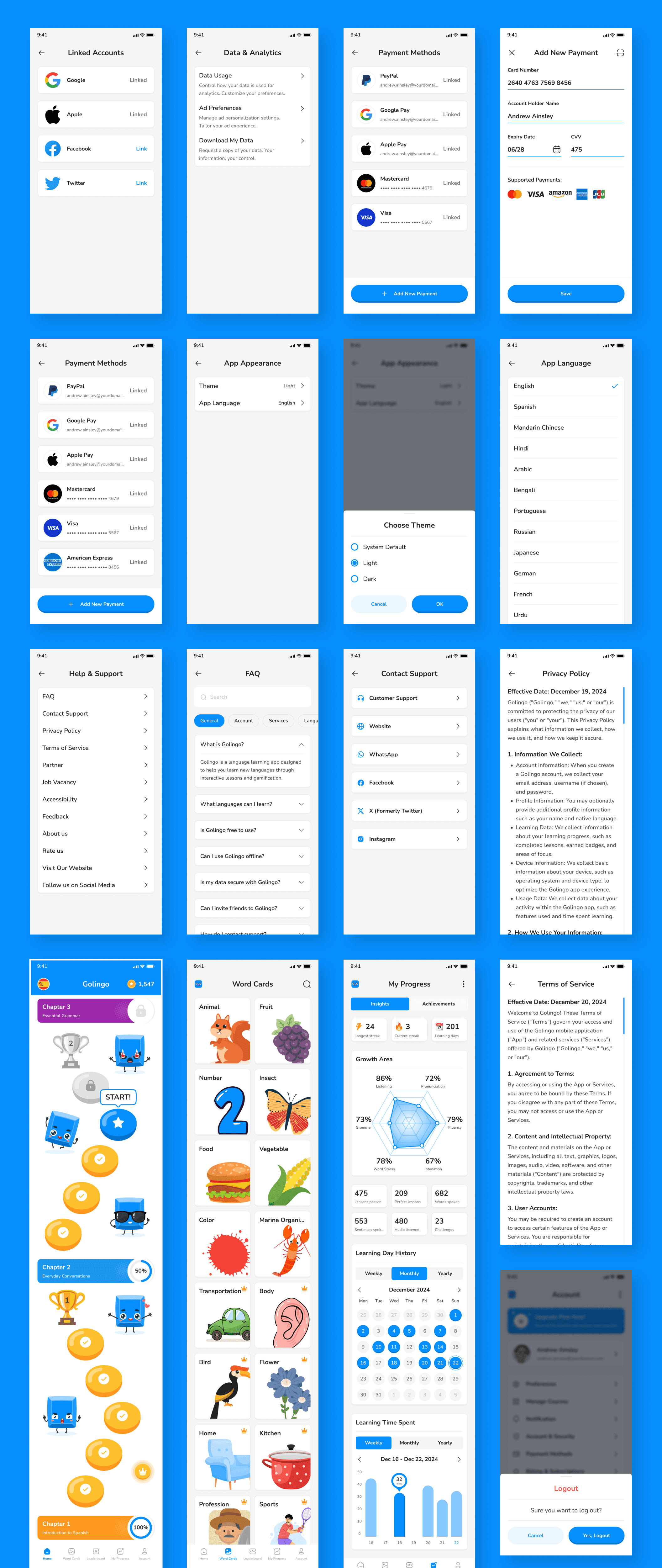 Example of Language Learning App UI Kit