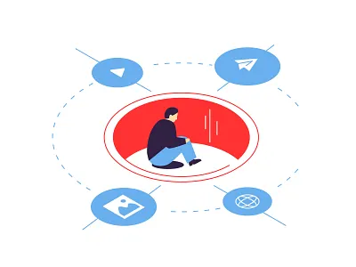 Social media isometric illustration character chat communication depression design flat design illustration issue media online problem sad social style vector