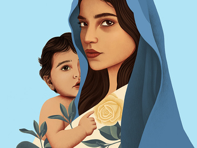 Maria baby digital drawn editorial floral folioart illustration mercedes debellard parent portrait