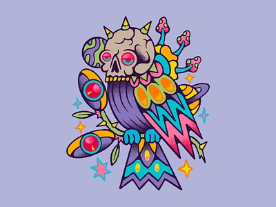 Paranoid album bird branding colorful death design eye flower graphic design illustration merch mushroom psychedelic skull space surreal trippy ui universe wing