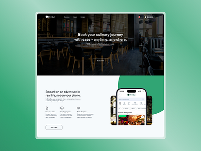 The main page of the restaurant booking app website landing ui web