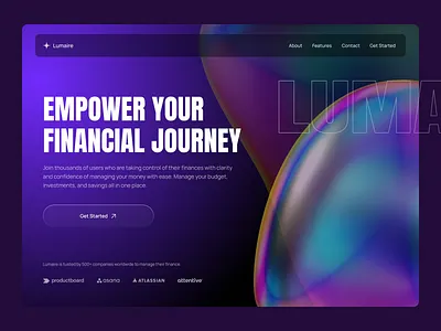 Lumaire - Finance Platform Website 3d clean design crypto dark finance finance design finance management finance platform finance website fintech graphic design hero hero design landing page modern modern design ui user interface design web3 website design