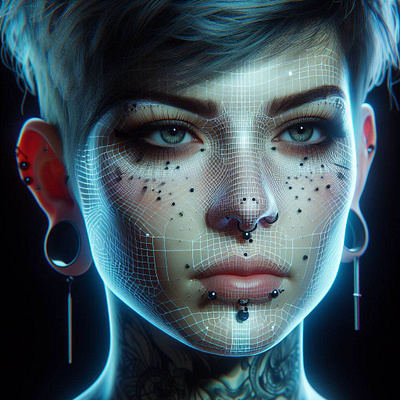 Modern Humanoid 3d animation graphic design piercing tattoos ui