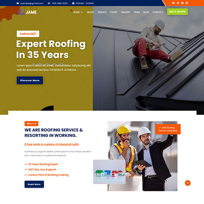 Jame - Roofing & Plumbing HTML5 Landing Page Template animation branding design flat illustration logo minimal typography ui website