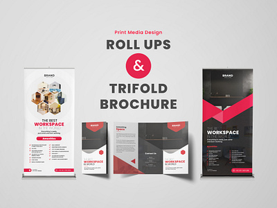 Roll Ups & Trifold Brochure branding brochure graphic design magazine cover design magazine design print design rollup standee
