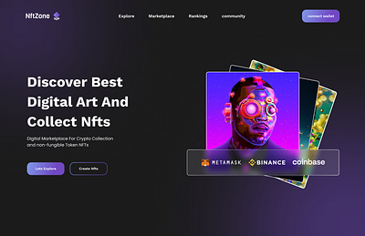 NFT landing cryptoart digitalart marketplace nft uidesign userexperience webdesign