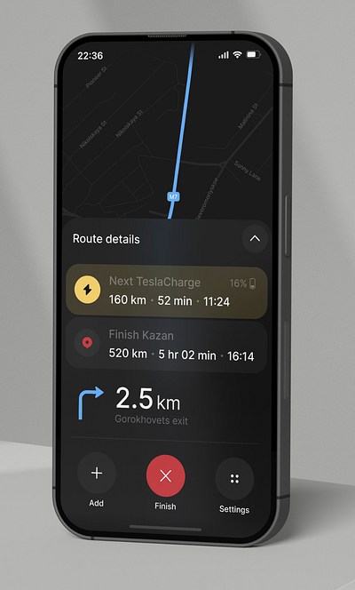 Navigation and Route Planner App Interface app design dark mode directions electric vehicle charging ev routing gps intuitive interface logo looking for feedback minimalistic ui mobile app mobile ui modern design navigation app real time navigation route planner travel app trip planner ui design user experience user interface