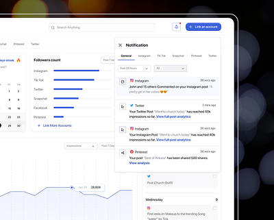 Notification for a social media management system clean dashboard minimalist notification saas