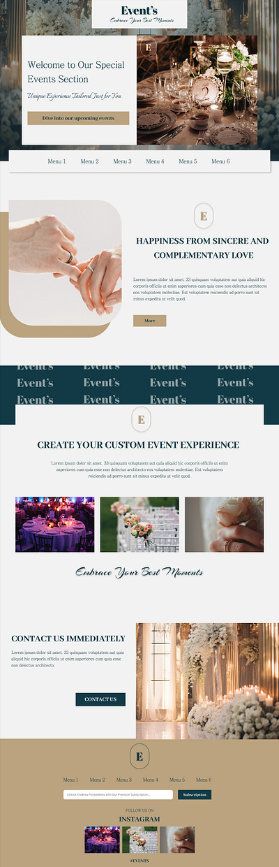Elegant Home Page UI Design for Event's Wedding Brand branding clean design event design home page luxury design ui design user experience web design wedding design