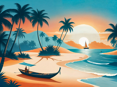 Tropic Beach beach boat illustration nature sea travel