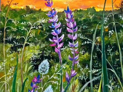 Ukrainian Landscape Acrylic Painting - Wildflower Field at Sunse acrylic art floral hand painted handmade nature paint painting plant ukraine