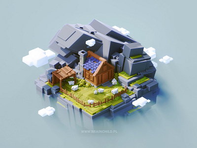 CUBES ONLY - LOWPOLY Cube World | Sheep Pasture Hut | Blender 3D 3d art 3d model 3d modeling colorful design digital art game game art game asset game model hut icon illustration low poly lowpoly pasture render sheep stylized tutorial