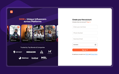 Sign Up Screen | Qoruz Influencer Marketing Platform branding graphic design influencer marketing landing page logo ui