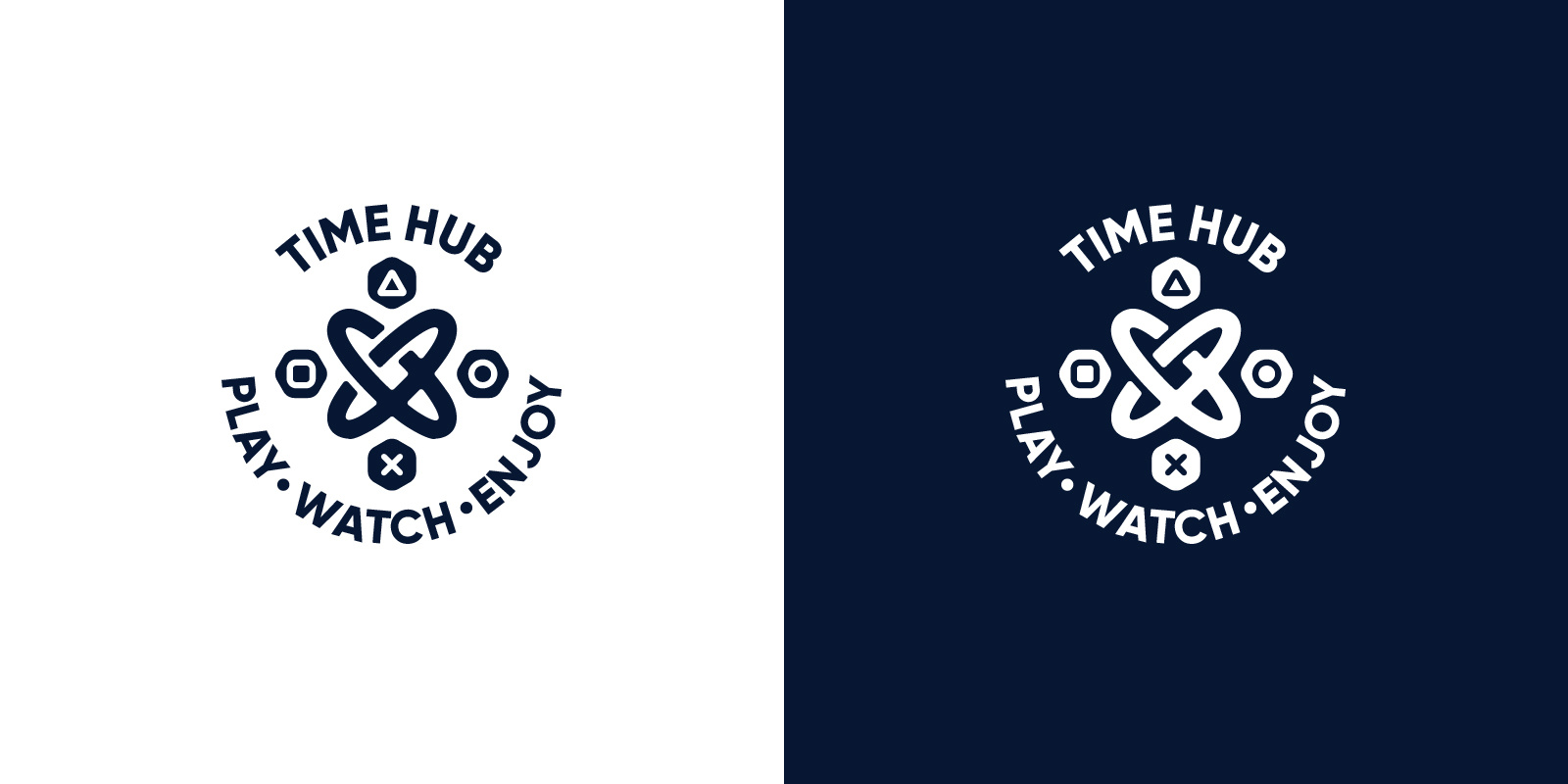 Logotype "TIME HUB" black brand branding bussines console coworking game game console gamepad job joystick logo logotype play stick white