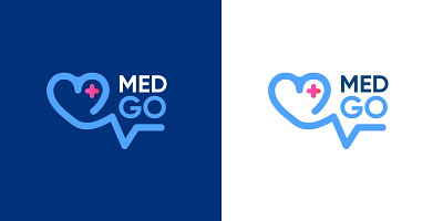 Logotype "MEDGO" blue go heart logo logotype medgo medical medicine pulse white больница логотип медицина сердце