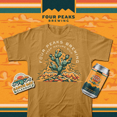 Four Peaks Brewing | Prickly Pear Earth Month Bundle apparel design apparel graphics beer can branding bundle can design collection graphic art graphic design hand drawn illustration label design logo merch design merchandise outdoor outdoors print design product design vintage