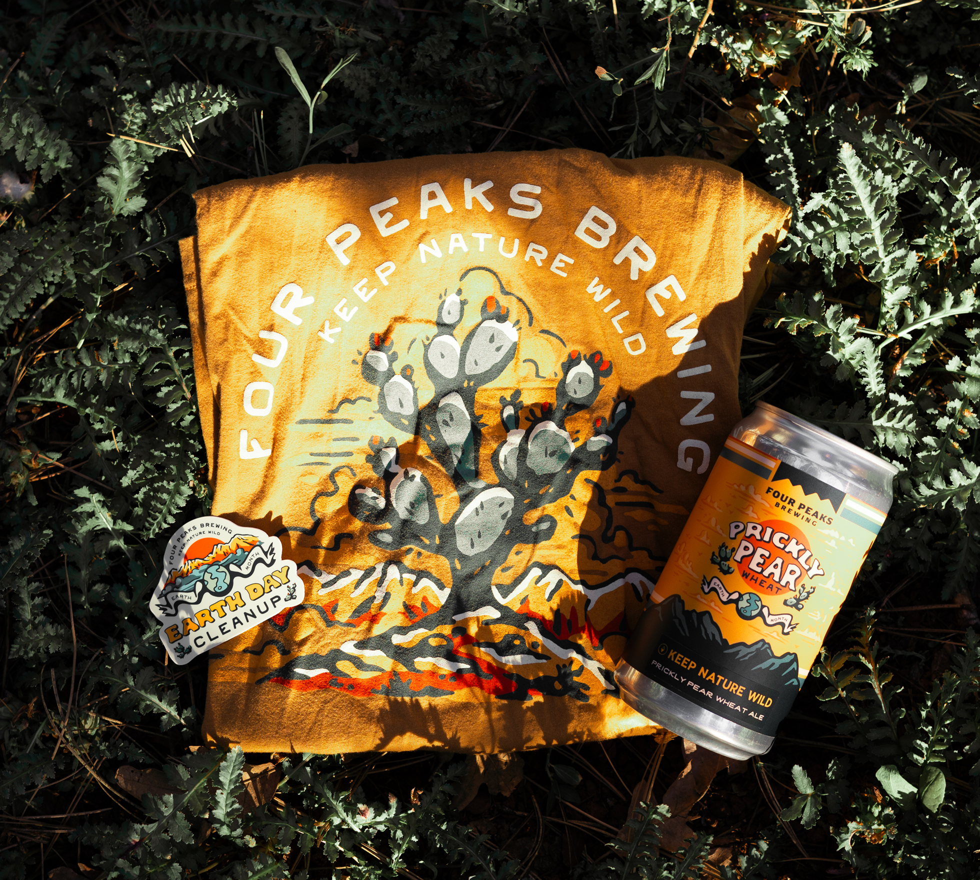 Four Peaks Brewing | Prickly Pear Earth Month Bundle apparel design apparel graphics beer can branding bundle can design collection graphic art graphic design hand drawn illustration label design logo merch design merchandise outdoor outdoors print design product design vintage