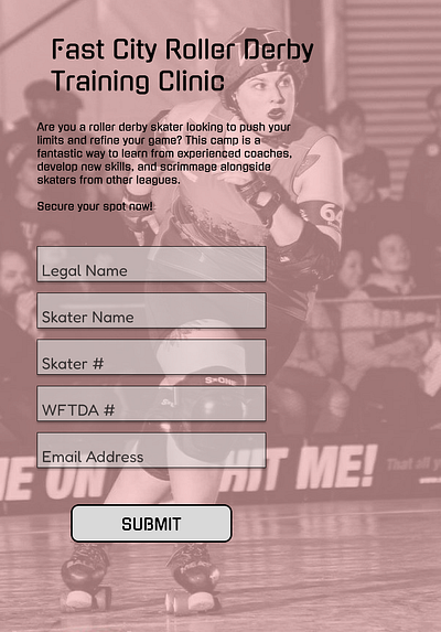 Roller Derby Training Clinic Sign Up Screen dailyui design design challenge figma