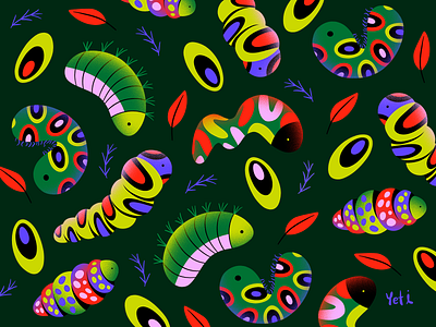 🐛🌿Caterpillar Surface Pattern🍃✨ artwork butterfly caterpillar colorful digital illustration illustration illustrator pattern pattern design patterns plants surface pattern