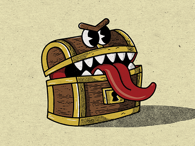 Mimic brown character chest dnd doodle fantasy gold illustration mascot mascot design mimic retro teeth texture treasure vector vintage yellow
