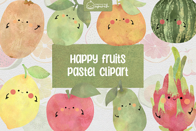 Happy Fruits Watercolor Clipart children illustration happy fruits kidlit