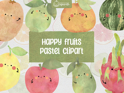 Happy Fruits Watercolor Clipart children illustration happy fruits kidlit