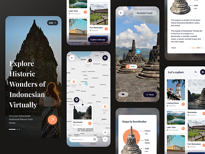 Indonesian Historical Places Virtual Tour App 360 app app ui ar design indonesian layout design mobile mobile app product design ui ui design uiux virtual tour virtual tour app vr