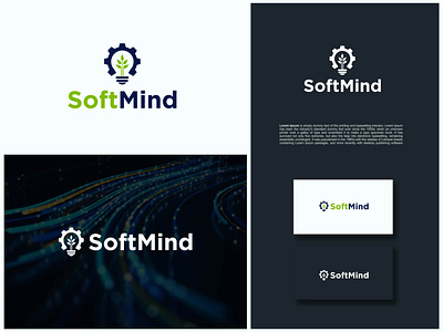 Softmind technology combination logo. Creative power logo. combination mark electric energy graphic design green illustration loght modern logo nature power softwere technology