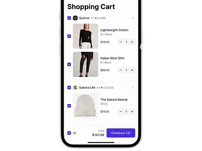 Multi Select Checkout eCommerce App app cart check out clean e commerce ecommerce figma interface marketplace mobile multi select multiple multiselect prototype select shopping ui uiux ux