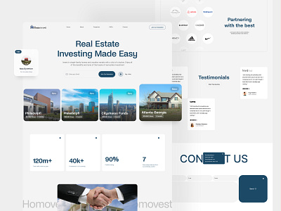 Homevest Redesign Exploration. broker cleandesign houseing interface investment landing page layout minimal property real estate real estate agent redesign saas trending typography ui ux visual webdesign webflow