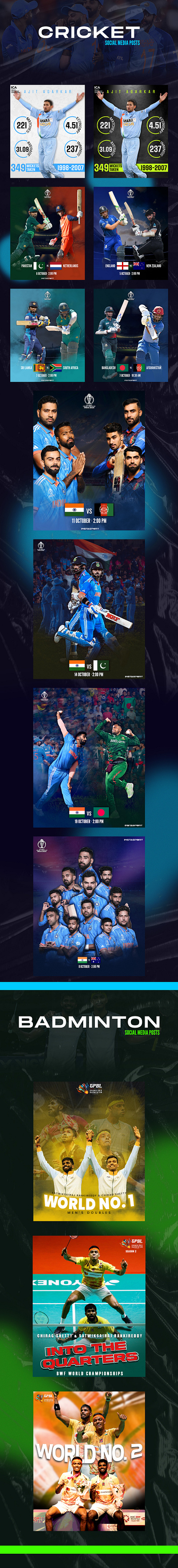 Social Media Posts - Cricket & Badminton badminton cricket graphic design social social media social media post