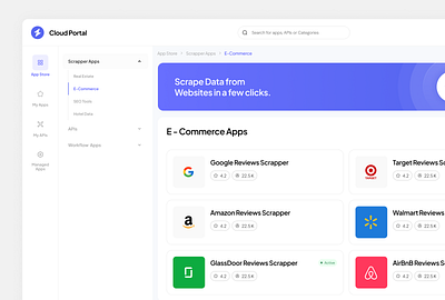 Web App Store app store branding dashboard data scrapper uiux