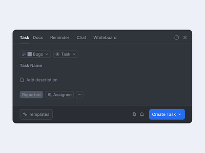 Task Management Interface Design / Dark mode cleandesign darkmodeui darktheme designinspiration designpatterns interfaceelements minimalistinterface modernui productivitytools taskcreation taskinputfield taskmanagementapp taskmanagerui uicomponents uielements uitemplate uiux userfriendly uxdesign webappui